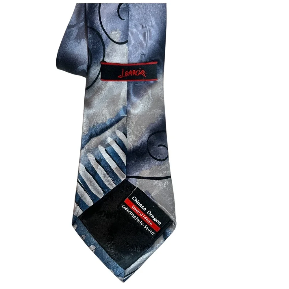 J. Garcia‎ Chinese Dragon Silk Tie Limited Edition Collection 47 Grey Blue 2008